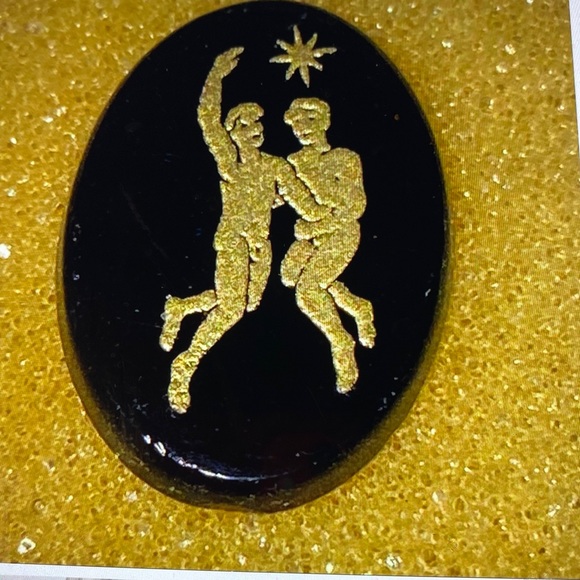 Vintage, black, onyx stone, Gemini, zodiac loose stone - Picture 1 of 5